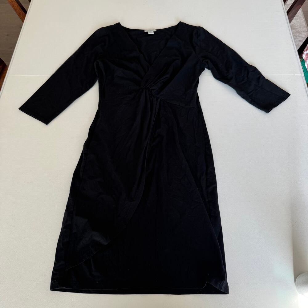 Sundance Black Faux Wrap 3/4 Sleeve Modal Cotton Spandex V-Neck Dress Medium